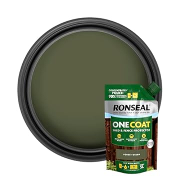 Ronseal One Coat Shed & Fence Pouch Forest Green 950ml - Mix with Water to Make 5 Litres of Paint for Effortless Coverage and Long-Lasting Protection