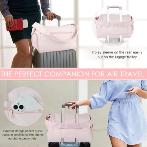 Image of PALAY Gym Bag with Shoe Compartment Pink Waterproof Women Travel Duffel | Lightweight Polyester, Shoulder Duffel with Wet Pocket, Carry on Tote for Swimming, Yoga, Dance, Workout, Travelling