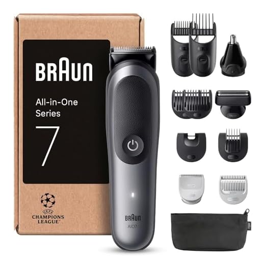 Braun Recortadora Todo En Uno Series 7 AIO7545, Kit De Styling 12en1 Para Barba, Pelo, Orejas, Nariz y Cuerpo, 14 Longitudes, 120 Min De Autonomía, Gris, El embalaje puede variar