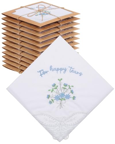 Image of Kinlop 6 /12 Pack Embroidered Wedding Happy Tears Handkerchiefs, 11 inchx11 inch Lace Handkerchiefs, Something Blue Gift for Bride