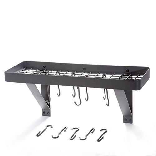 Old Dutch Graphite Wall Mount Bookshelf Grid & 8 Pot Rack With Hooks #TOP30