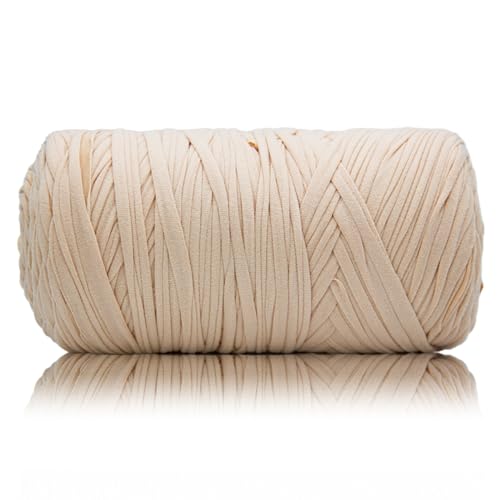 MSyarn 400g T Shirt Yarn, Tshirt Crochet Yarn for Crocheting Bag/Craft Project/Home Decor, 14.1oz/400g, 120yd/110m Crochet with Polyester Spandex Blend Stretch Fabric(Light Beige)