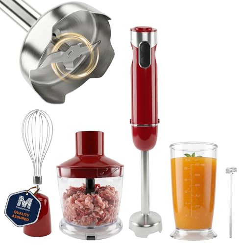 MEGAWISE - Licuadora de mano de inmersión 5 en 1 de 1000 W, batidora con batidor, espumador de leche, picador de alimentos y precipitados, batidora de mano de acero inoxidable de múltiples velocidades