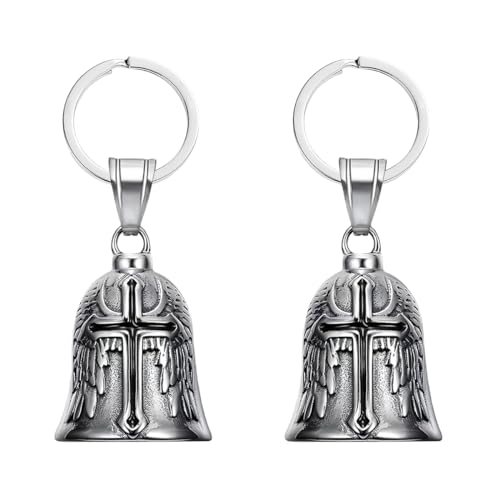 Adunsiaoto 2 Stück Edelstahl Motorrad Glocke Glücksbringer, Motorrad Biker Glück Reiten Glocke Schlüsselring, Motorradglocke Schlüsselanhänger Mit Ring Zum(Schwarz)