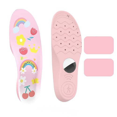 Sifemp Insoles for Airtag Hidden Holder, Tracker Devise Case for Kids, Comfortable Inserts for Shoes?Pink Rainbow (Pink, 175-190mm Kid 11.5-Kid 13)