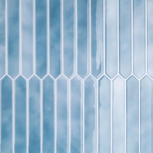 CRE8TIVE Fliesenaufkleber Sechseck Hellblau Selbstklebende Fliesen Marmor 4 Stück Blau Klebefliesen Küche Fliesenaufkleber Bad Wasserfest 30.5 x 30.5cm Wandfliesen Selbstklebend Waschküche Kamin