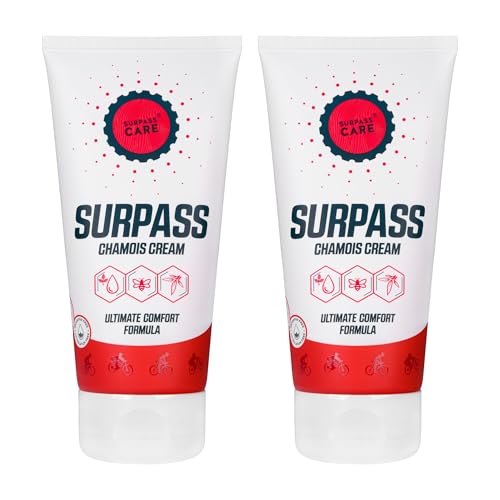 SURPASS Chamois Cream | Paraffin-Free 96% Natural Anti-Chafing Cream | Saddle Area Comfort for Cyclists | Thigh Rescue & Bike Shorts Friction Relief | Anti-Chafe for Men & Women, 5.74 oz (Pack of 2)