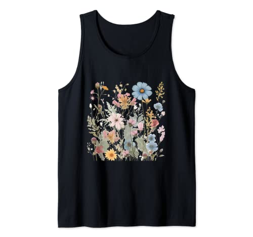 Flores prensadas vintage Cottagecore Gobilincore Boho Camiseta sin Mangas