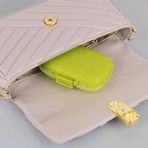 BLUE CRANE COZY nose - Pill Medicine Organizer Storage Box with 8 Compartments - Moisture Proof, Made of Food Grade Cereal Fiber, BPA free Wheat Straw Material, Ideal for Travel, Pocket, Purse, Daily Pill Case, Portable Medicine Vitamin Holder Container - 1 Pc (Green) 2