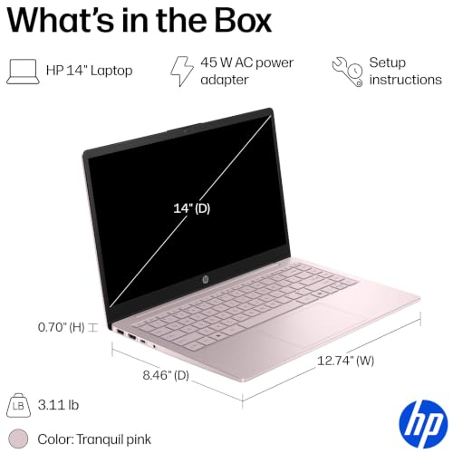 HP 14” Laptop 2026 Student Business, MS Office, Intel CPU, 256GB PCIe SSD | Copilot AI, 1TB Cloud Storage, Ultra-Portable, Long Battery Life, Webcam, WiFi 6, Windows 11 Home for Everyday Use, Pink - image 7
