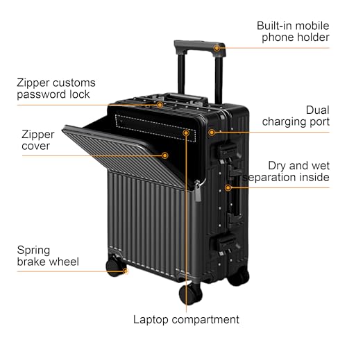 Aiweiny Suitcase Carry-On Luggage Spring-Summer Travel Airline Approved With Tsa Lock, 360° Wheel, Pc Hard Shell And Aluminum Frame Pressure-Resistant, Suitable For 20'' 24'' 26'' (Black, 24‘’) - 6