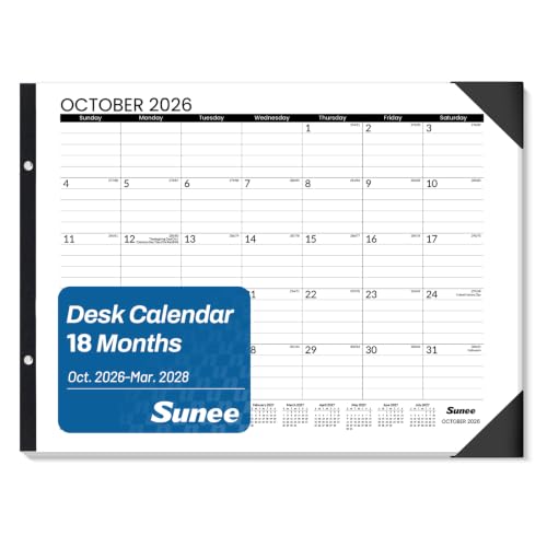 SUNEE Desk Calendar 2026-2027 Large 22x17 from October 2026 to March 2028, Extra Large Desktop Monthly Calendar Pad 18 Months For Teacher or Office, Desk Top, Black