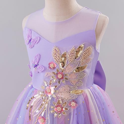 IBTOM CASTLE Flower Girl Sleeveless 3D Butterfly Pearl Sequins Rainbow Tulle Long Dress Kids Wedding Formal Pageant Ball Gown4