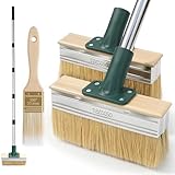 Flächenstreicher mit 153CM Langer Stiel, Terrasse Flachpinsel Set mit 2PCS 18CM Breiten Pinsel & 1PC Klein Pinsel, Deckenbürste Terrassenbürste für Holzböden Wände Zäune Türen Terrassenbeschichtungen
