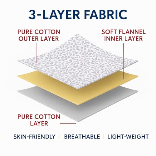 Image of Danip 100% Cotton Reversible AC Dohar Blanket, Throw - Printed Soft, Skin-Friendly, Lightweight & Ideal for All-Weather - 3 Layered Single Bed Dohar for AC Rooms (56 x 88 Inches) - L Green & White