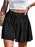 CUPSHE Shorts for Women Smocked Waist Swim Coverup Shorts Wide Leg Summer Beachwear, Black, X-Large