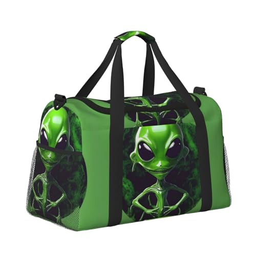 Green alien print Large Canvas Travel Duffel Bag Weekender Bags for Women Overnight Bag Carry On Tote Bag3
