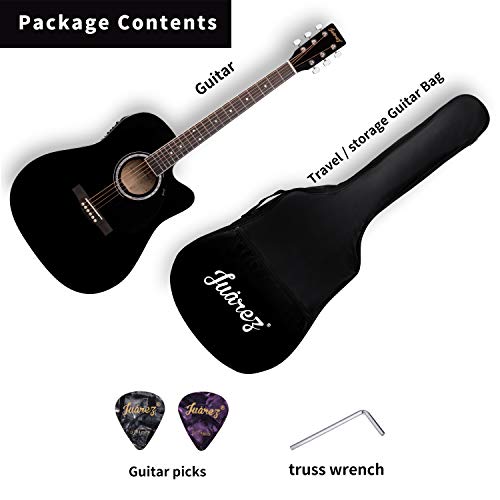 Image of Juarez Arpeggio JRA41SP-TLQ-BK 104.14 cm (41 Inch) Semi-Acoustic Guitar Kit, Thin Line Body, Spruce Top, with 4 Band EQ, High Gloss Black