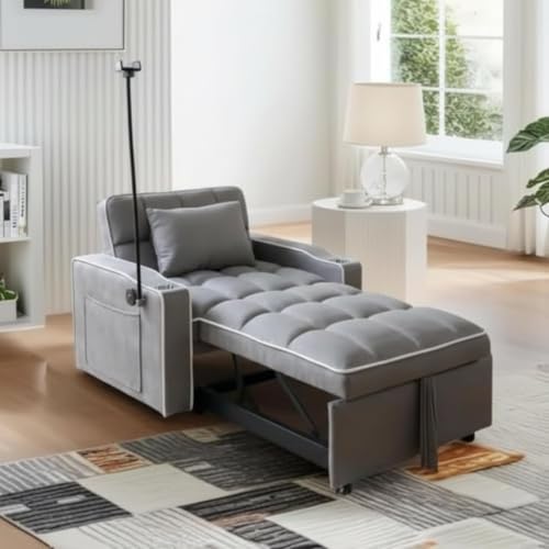 Trygoal Convertible Sleeper Chair with Cup Holder, Gray