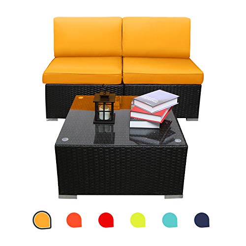 Excited Work 3 Piece Outdoor Patio Pe Rattan Wicker Sofa- Sectional Furniture Set Yard Couch Conversation Sets With Washable Couch Cushions (Yellow) #TOP5