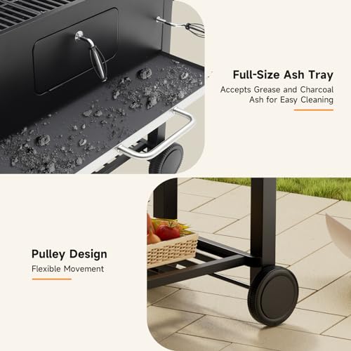 DKIEI BBQ Grill, Outdoor XXL Portable Charcoal Barbecue Grill, Wheels & 2 Folding Table, Thermometer & Adjustable Charcoal Pan, Large Coal Barbeque Grill Smoker for Parties, Patio, Garden Home Cooking 7 DKIEI BBQ Grill, Outdoor XXL Portable Charcoal Barbecue Grill, Wheels & 2 Folding Table, Thermometer & Adjustable Charcoal Pan, Large Coal Barbeque Grill Smoker for Parties, Patio, Garden Home Cooking - Image 7