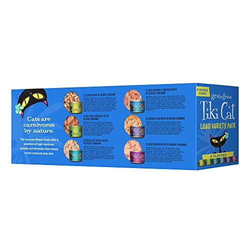 Tiki Cat Luau Variety Pack: Grain-Free Wet Cat Food with Real Shredded Protein, 6 oz. Cans (Pack of 8)