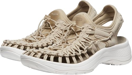 KEEN KEEN Women's Astoria Breathable Lifted Heel Two Cord Casual Water Sandals, Safari/Star White, 9 US
