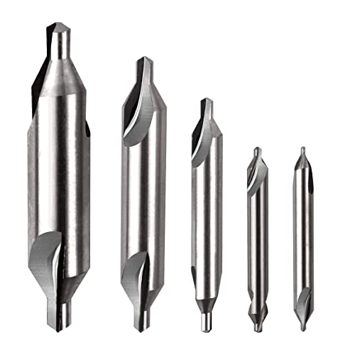 Atoplee 5Pcs Center Drill Bits Set, M2 High Speed Steel 60-Degree Angle Countersink Lathe Bit Mill Tooling Set For Lathe Metalworking,Size 1 1.5 2.5 3.15 5Mm #TOP22