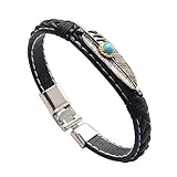 GelConnie Mens Cuff Bracelet Leather Wrist Bands Turquoise Feather Wristband Cuff Jewelry Womens Leather Cuff Bracelet Alloy Black Bracelet Arm Cuffs