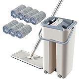Mzshne Mikrofaser-Squeeze-Mopps Lazy Tool Kit für die freihändige Reinigung Flacher Bodenwischer und Eimer für Hartholz-Laminat-Fliesenböden
