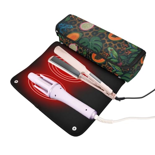 Bolso de Viaje para Herramientas Capilares con Alfombra Aislante Térmico, Organizador de Gran Capacidad para Planchas, Rizadores y Secadores de Cabello, Estampado de Leopardo en Selva miniatura 2