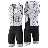SLS3 Triathlon Suits Mens - Durable Sleeveless Tri Suit Men Triathlon Suit - Lightweight Trisuit with 2 Pockets for Storage (White Fractal, Medium)