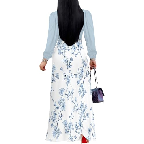 PinkPatty Plus Size Dresses for Curvy Women V Neck Flowy Long Sleeves Wrap Maxi Dress Travel Vacation Outfits3