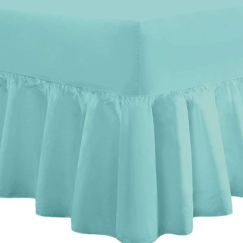 Indus Textiles Frilled Valance Single Extra Deep Fitted Sheet 40cm Drop Soft Microfiber Stylish Breathable & Durable(DuckEgg-Single)