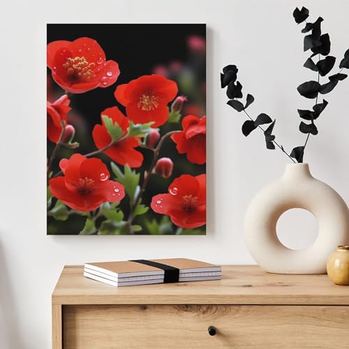 Toile murale fleurs rouges 30x40 cm pour habiller un mur blanc vide