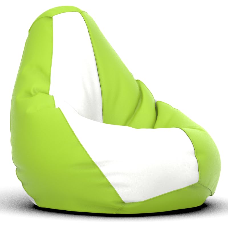 Image of Bean Bag Chair Cover | Size: 0XL | Color: Pea-Green White | Without Beans | Premium Leatherette Cover (CMF 3877)