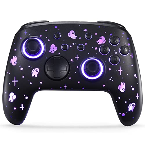 PALPOW Switch Controller,Switch Pro Controller Wireless Kompatibel with Nintendo Switch/OLED/Lite,FF Bluetooth Gamepad with 7 LED Colors/Paddle Buttons/Turbo/Motion Control für Among Us Fans,Schwarz Cover