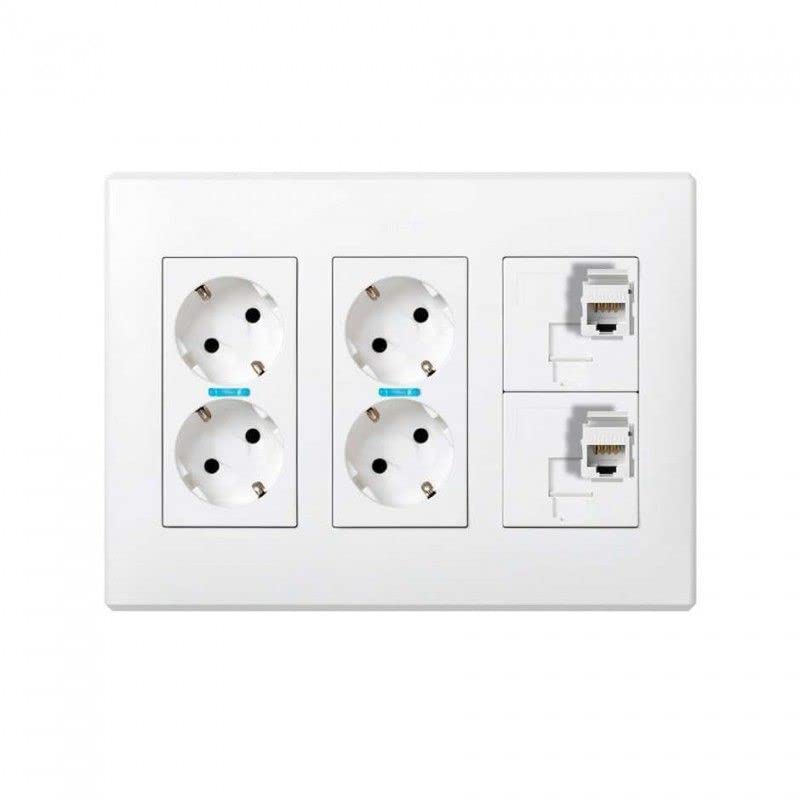 Kit complet pour poste de travail 3 modules et 2 RJ-45 Cat6 UTP blanc
