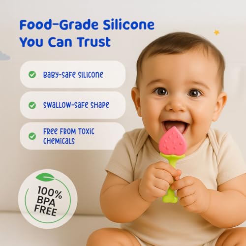 Image of BUMTUM Soft Silicone Baby Teether, Teether for 6 to 12 Months Baby |Bpa Free Teething Toys for Babies, Infants & Toddlers| Fruit Shape 2Pcs