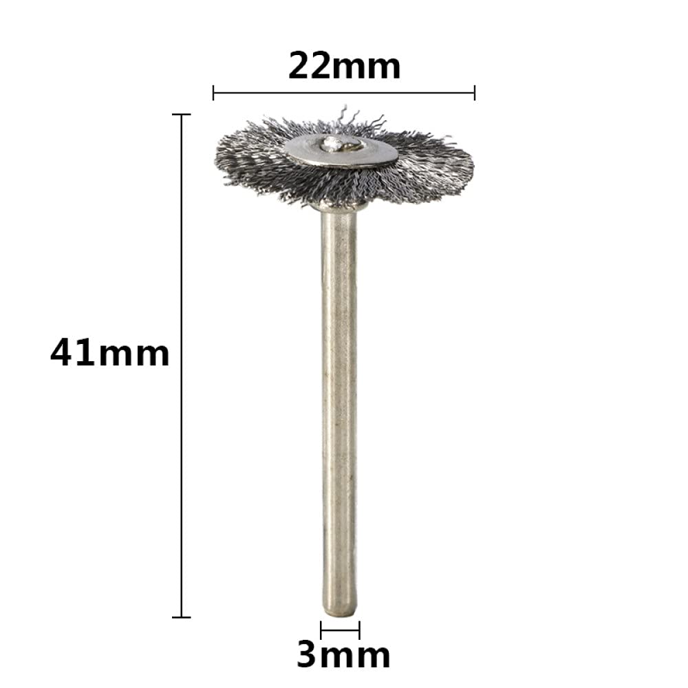 20 sztuk 22mm zestaw szczotek z drutu stalowego do polerowania metalu 3.0mm szczotka obrotowa z trzpieniem do narzędzia obrotowego Dremel narzędzie do polerowania, 20 sztuk stali