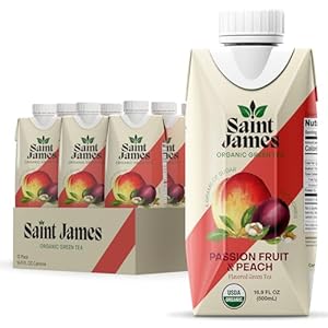 Saint James Iced Tea | Passion Fruit & Peach Organic Green Tea | Organic, Non-GMO Green Tea, 12 Pack (16.9oz each)