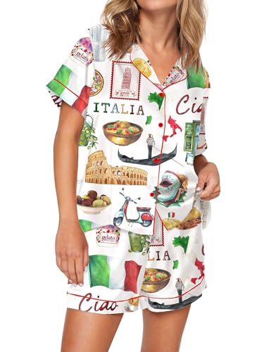 SHESHOW Satin Pajamas for Women Set Satin Button Down Short Sleeve Shirt and Shorts Summer Loungewear Size XS-XXL3