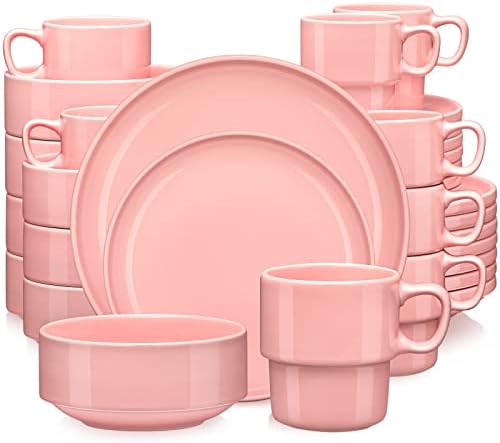LOVECASA Porcelain Dinner Set 16-Piece Combination Service, Dinnerware Set for 4 People | Dinner Plates, Cups, Dessert Plates and Bowls, Dark Green
