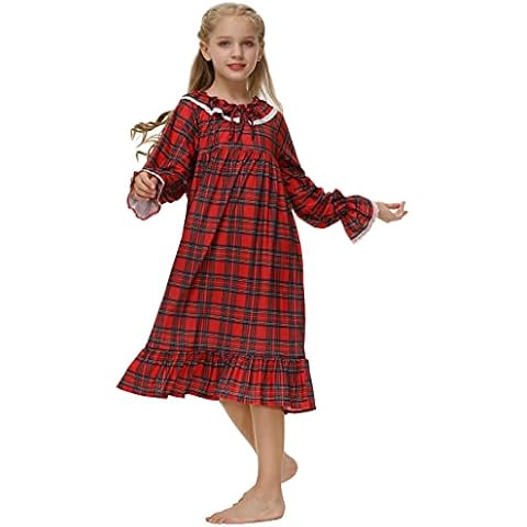 Veseacky Girls' Vintage Style Nightgowns 100% Cotton Long Sleeve Sleepwear Soft Nightie Cover