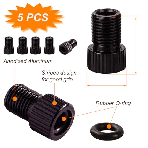 VANSIHO Aluminum Presta to Schrader Converter Car Valve Adapter Bicycle Bike Tube Pump Air Compressor Tools 5pcs (Black) - Thumbnail 3