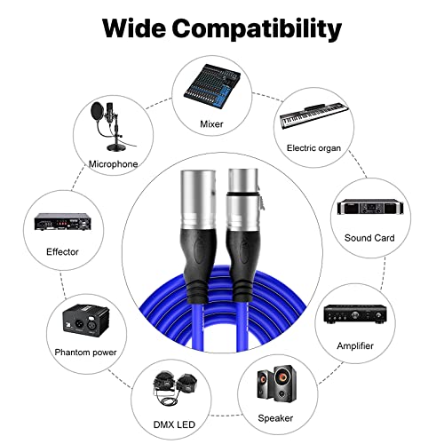 Image of EBXYA XLR Cable 50ft 2 Packs Microphone Cable with 3-Pin XLR Male to Female | Balanced, Professional Shielded, for Mic, Mixer, Speaker Systems, Radio Station and Podcast, Blue