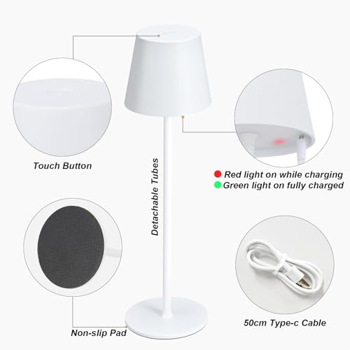 Image of Kakanuo Cordless Table Lamp Rechargeable White - KK 2 Pack 5000mAH Battery Operated Lamp for Table, 3 Color Stepless Dimming Wireless Lamp for Kitchen Counter, Outdoor Patio, Touch Control