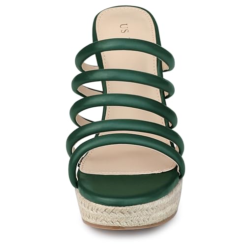 Allegra K Allegra K Women's Platform Strappy Slides Wedge Espadrille Wedges Dark Green Sandals 7 M US