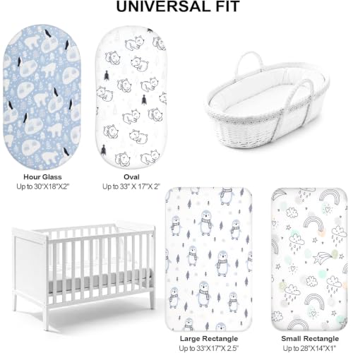Image of Baby Bassinet Sheets for Baby Boy Girls,4-Pack Fitted Bassinet Sheets Set Compatible with Halo Bassinest Swivel Sleeper,Baby Delight,Angelbliss,32 inchX16 inch (Arctic Circle)