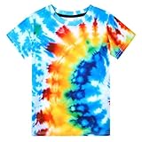 SunFocus Kids Tie Dye Shirt Teen Boys Colorful Graphic Fashion T-Shirts Size 13-14 Hippies Senior Tees T Shirts